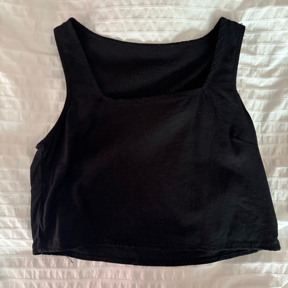 Black linen blend cropped tank top XS/S
